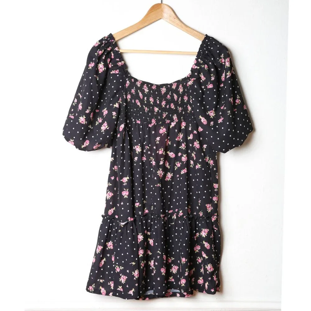 BETSEY JOHNSON Rosy Dots Floral Dress Flirty Feminine Size Medium NWT